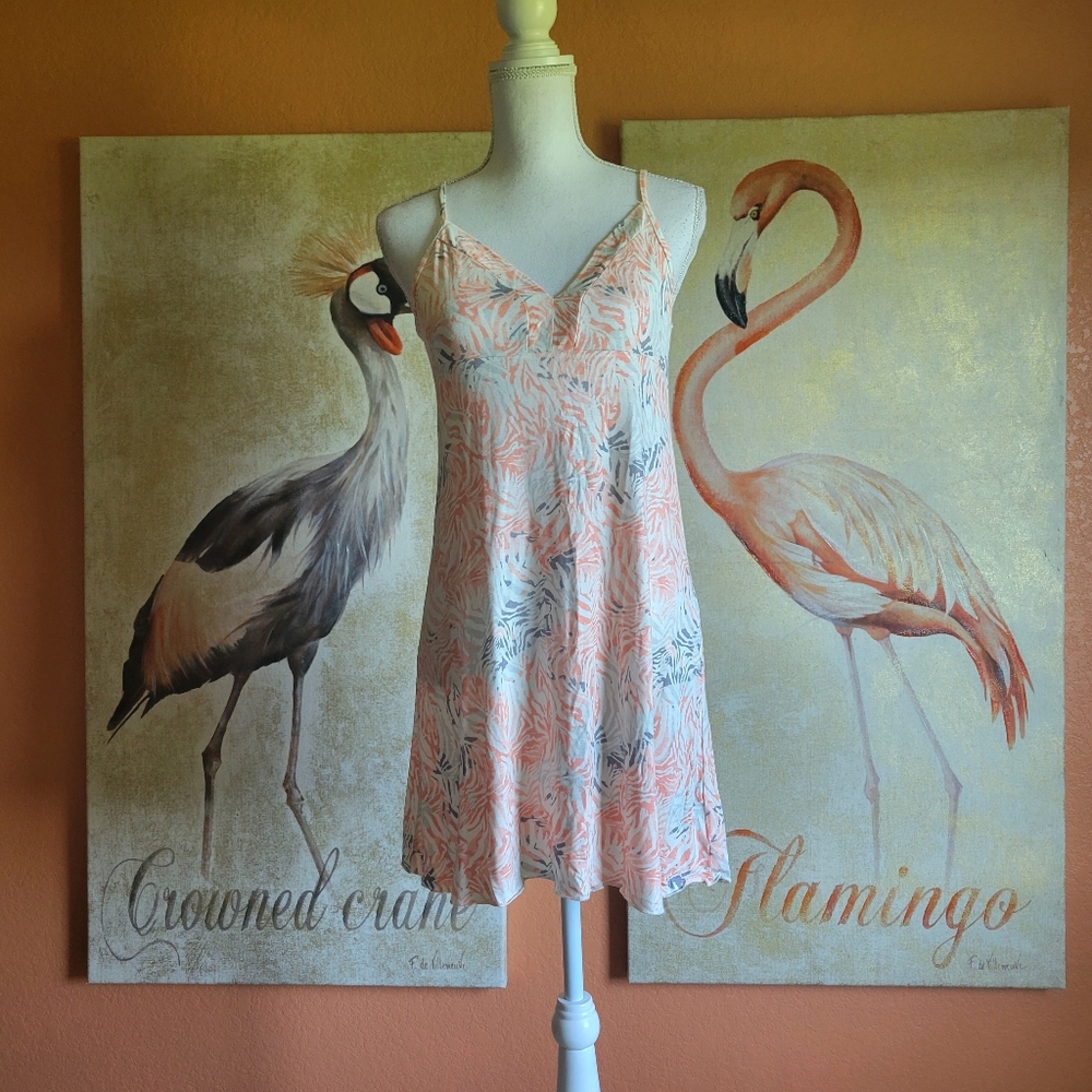 3/$25 Tart Intimates Tropical Print Chemise Sleepwear Soft Peach Gray Medium